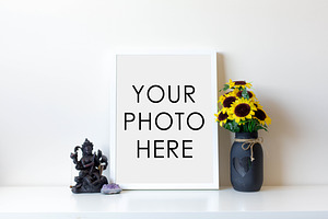 White Frame With Statue & Sunflowers