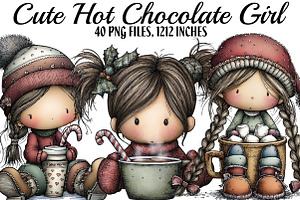 Cute Hot Chocolate Girl Clipart, an Illustration by DreamArtGraphic