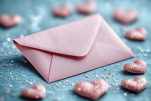 Valentines letter envelope with paper hearts, a Photo by AlyaAnd