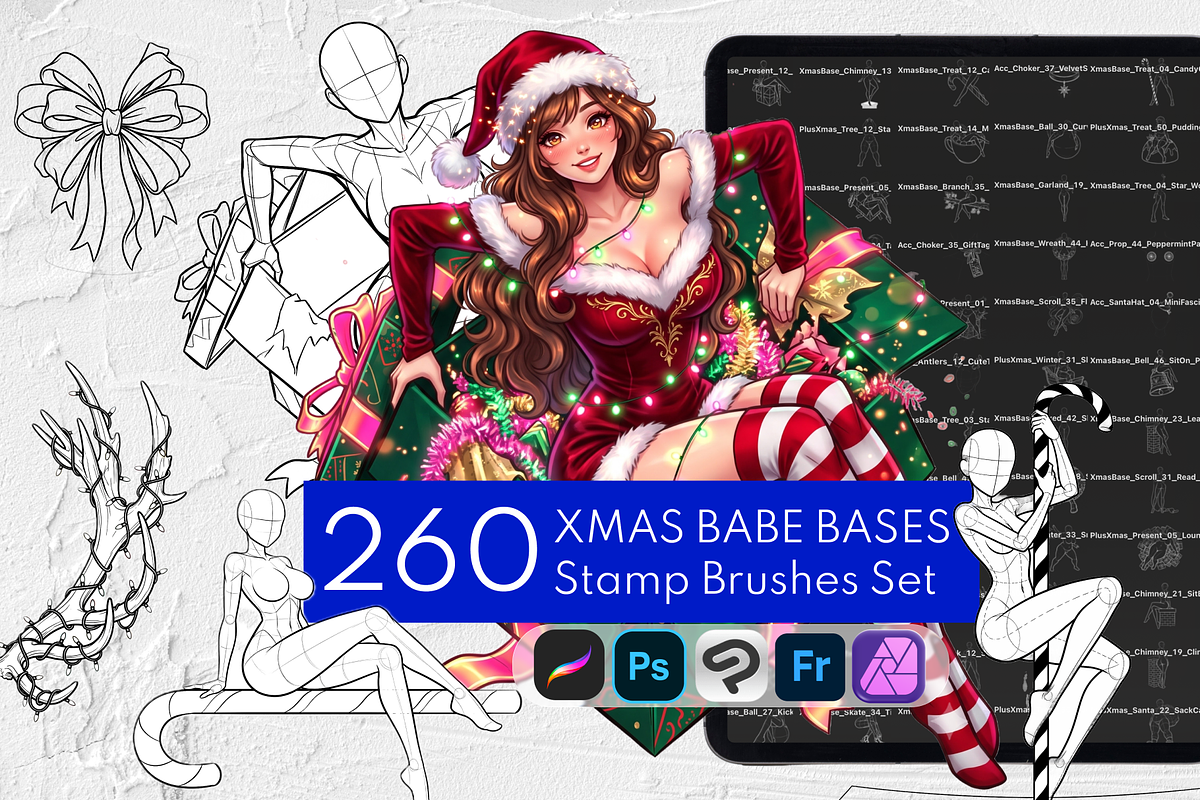 Xmas Babe Procreate Stamps, a Brush Add-On by Selentaori Studio (Photo 1 of 12)