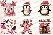 Cute Christmas Doodles Watercolor, an Illustration by DreamCafeArt (Thumbnail 2 of 7)