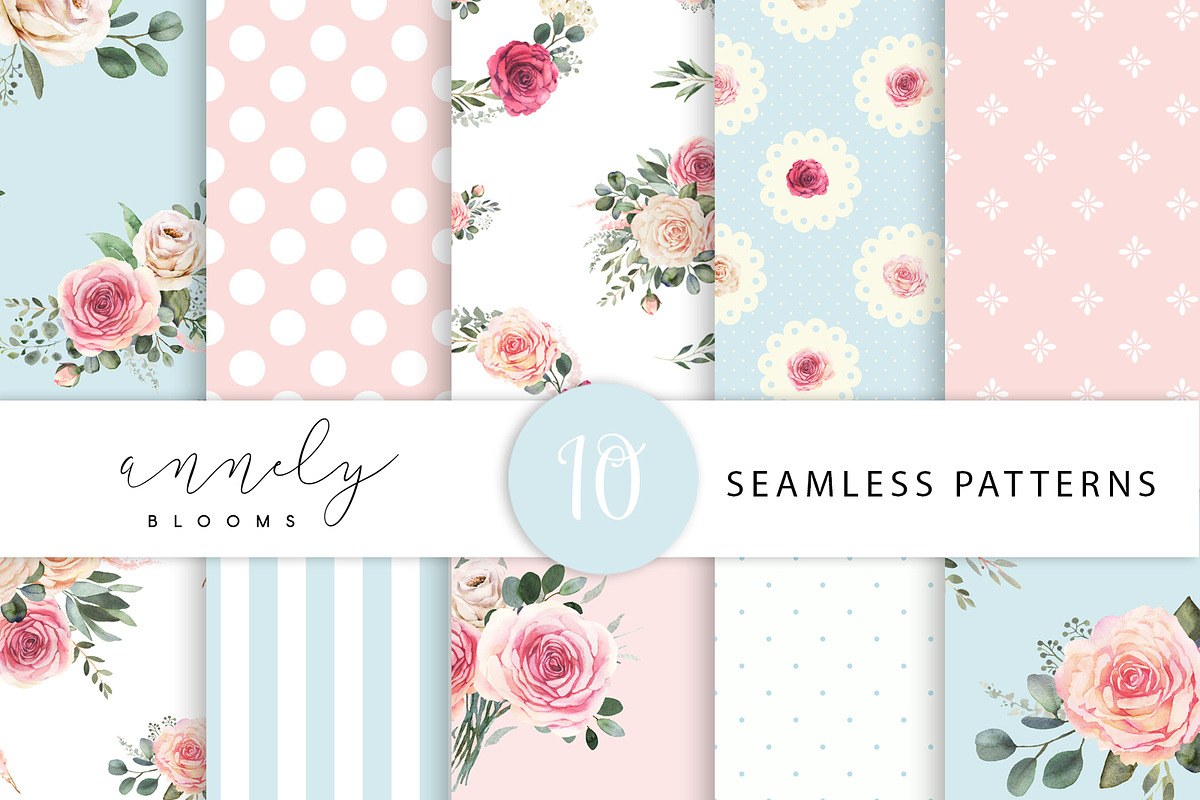 Watercolor patterns with roses, a Pattern Graphic by AnnelyBlooms (Photo 1 of 7)