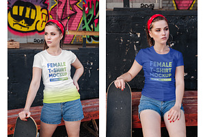 Female T-Shirt In City PSD Mockups