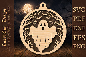 Spooky Ghost Tree Ornament SVG, a Work Illustration by Digital Artistic99
