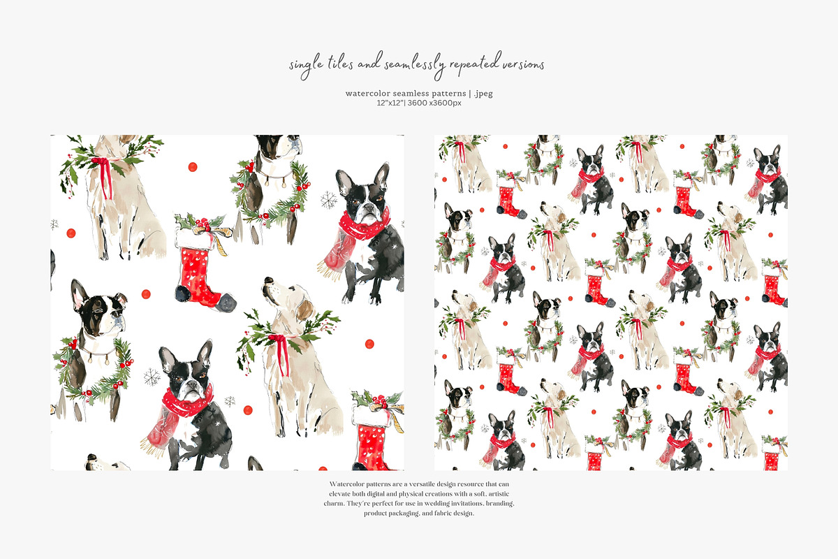 watercolor Christmas dogs patterns, a Pattern Graphic by Patishop Art (Photo 2 of 9)