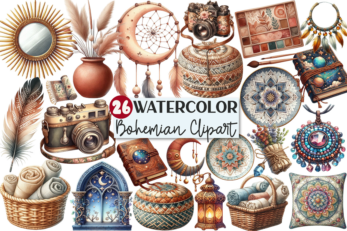 Bohemian Endeavors Watercolor Clipar, an Illustration by Rose Art (Photo 1 of 4)