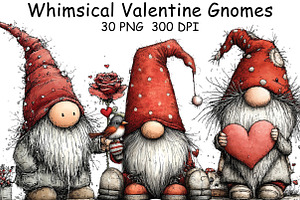 Whimsical Valentine Gnomes Clipart, an Illustration by CraftArtStudio