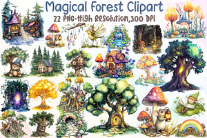 Magical Forest Clipart,Watercolor Fo, an Illustration by Sublimation Artist