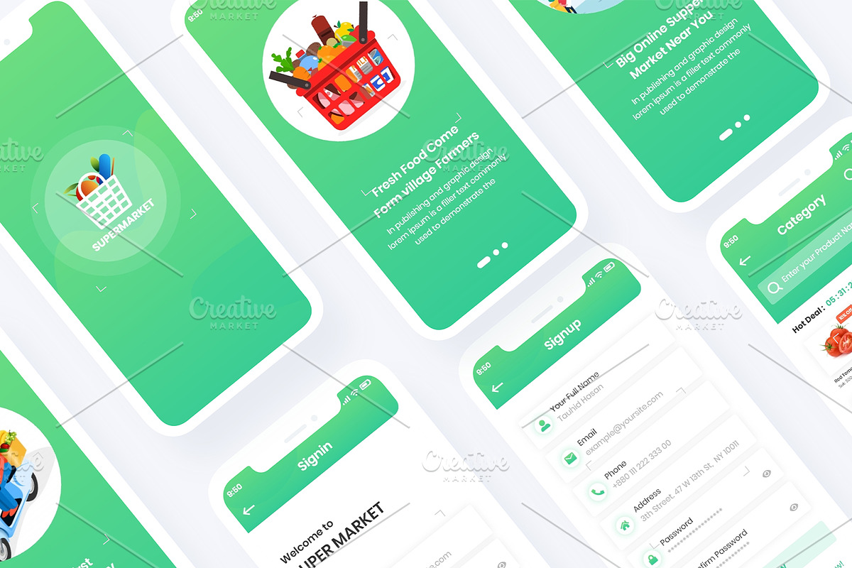 Supermarket Grocery Store Mobile App, an UI Kit Template by RiveupDigital (Photo 3 of 6)