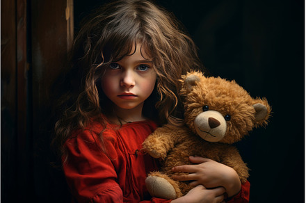 Tender Little girl hugging her bear, a Person Photo by Ylivdesign