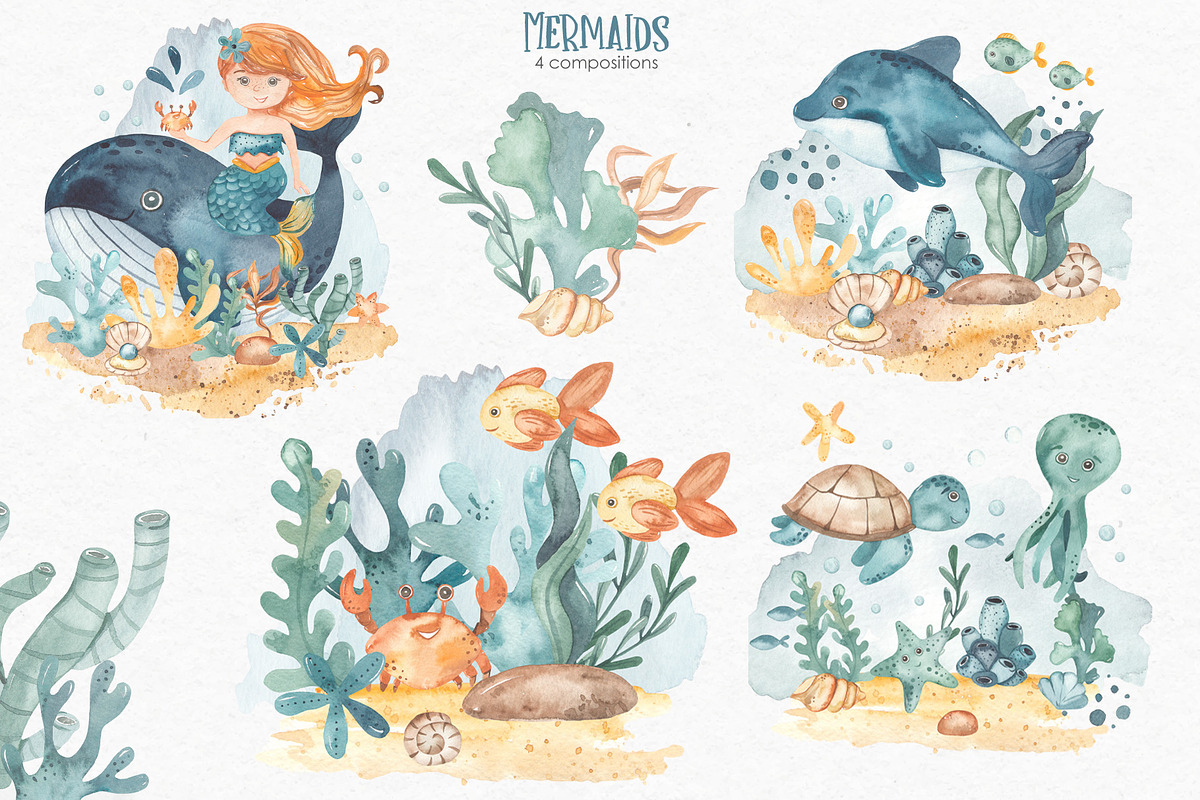 Mermaids watercolor collection, an Animal Illustration by Marina Ermakova (Photo 11 of 16)