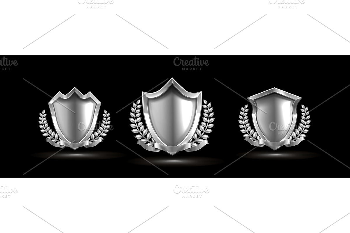 Silver shield emblem with ribbon and, an Illustration by art PVP - market