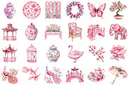 Watercolor Pink Preppy Chinoiserie S, an Illustration by Sublimation Artist (Thumbnail 2 of 6)