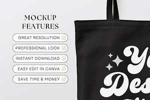 Black Tote Bag Mockup, Flat Lay Mock