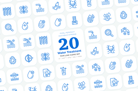 Water Treatment 20 Icons Set