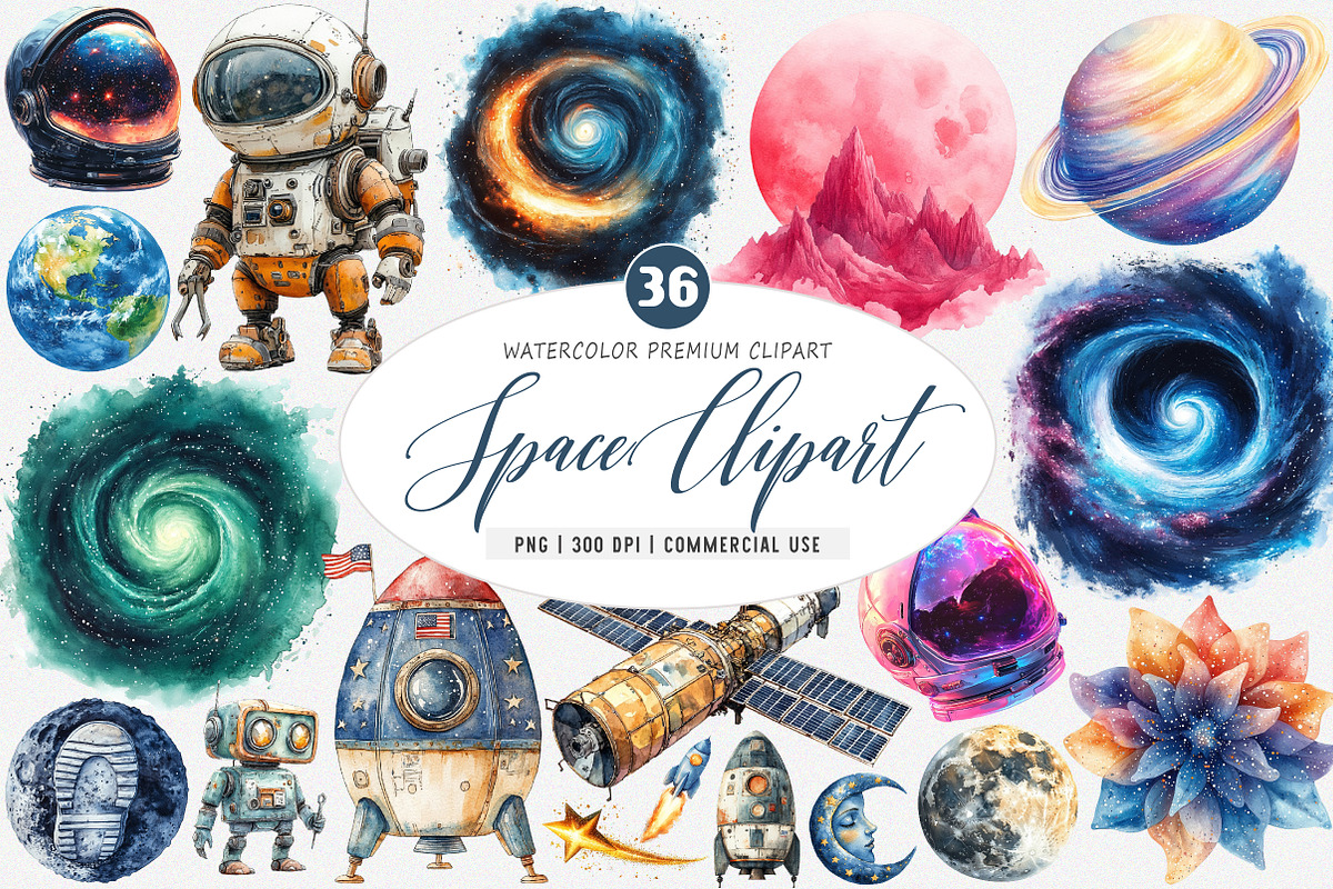 Space Watercolor Clipart, an Illustration by SinaCreation (Photo 1 of 5)