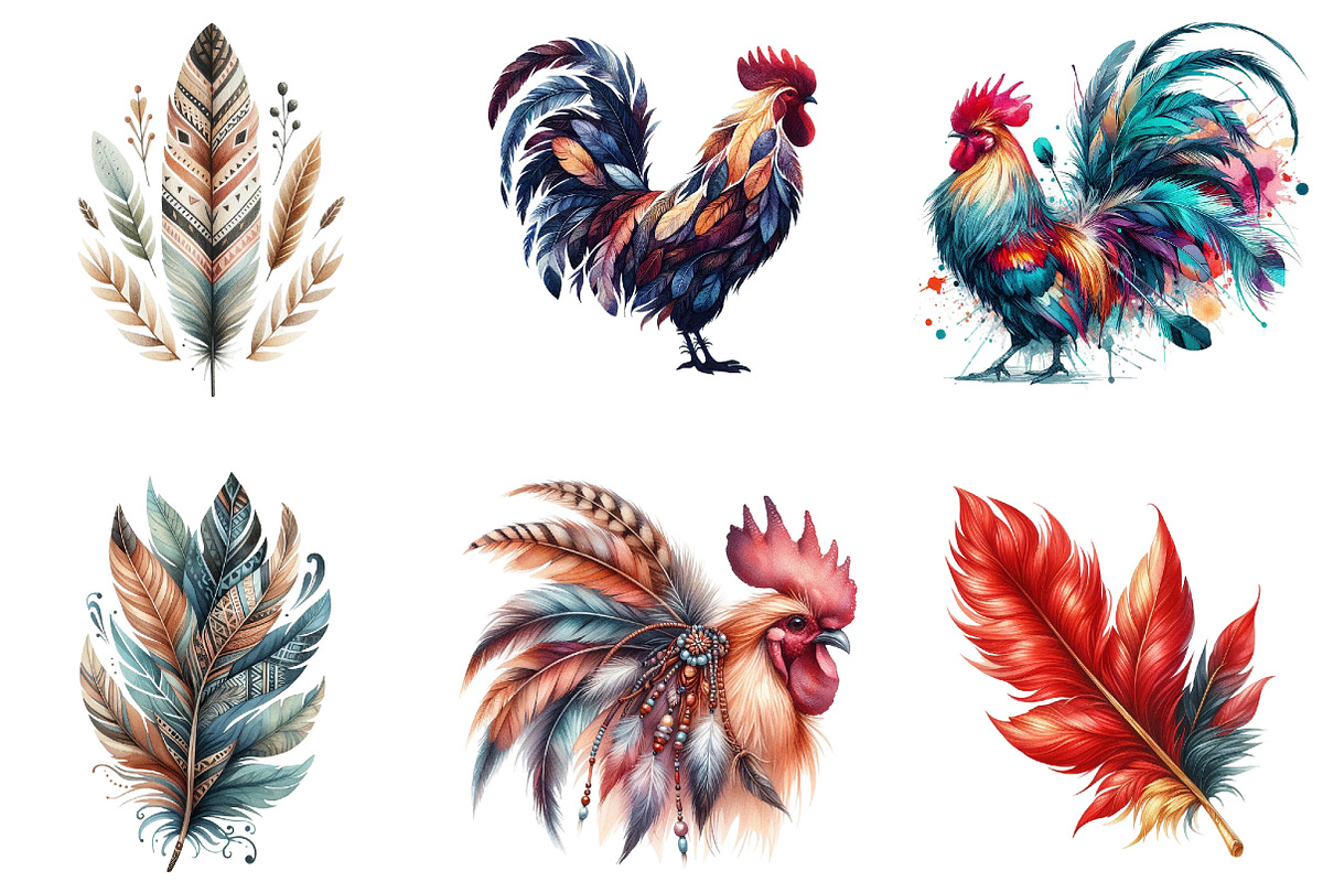 Colored Feathers Rooster Boho, an Illustration by DreamArtGraphic (Photo 6 of 7)