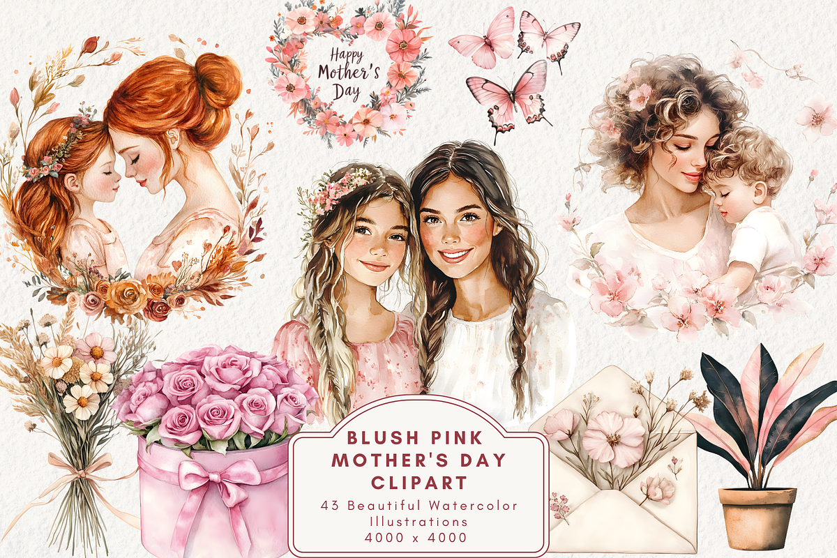 Blush Pink  Mother's Day Clipart, an Illustration by NadiaTheronArt (Photo 1 of 4)