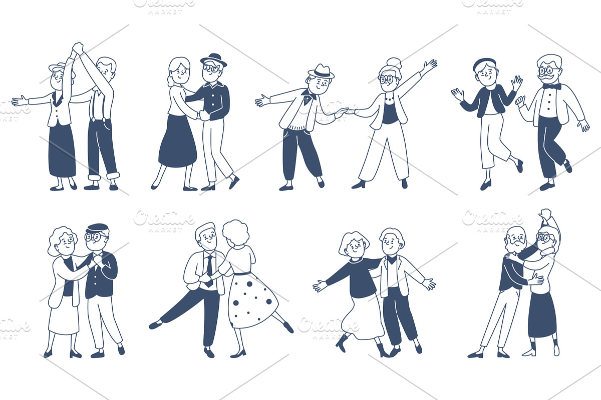 Doodle dancing old couples. Senior, a Person Illustration by LadadikArt
