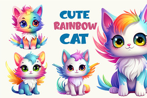 Cute Rainbow Cat. TShirt Sticker.