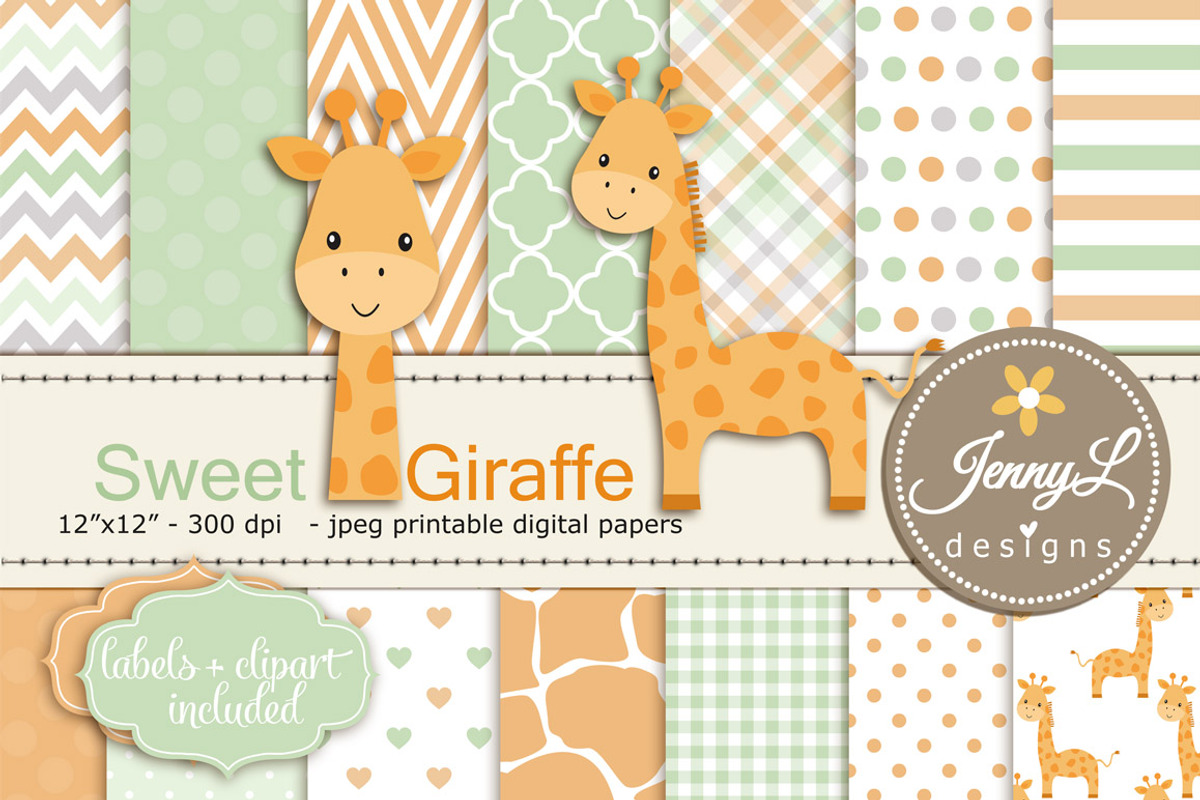 Giraffe Gender Neutral Baby Digital Paper