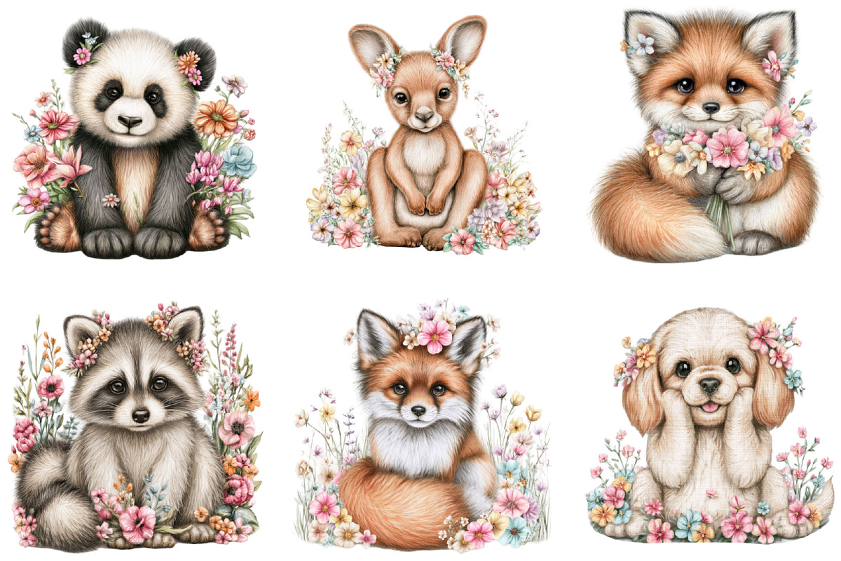 Cute Flower Animal Clipart Bundle, an Animal Illustration by SVGArt (Photo 3 of 4)