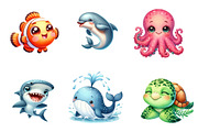 Kawaii Sea Animal Clipart, an Illustration by CreationArt (Thumbnail 3 of 5)