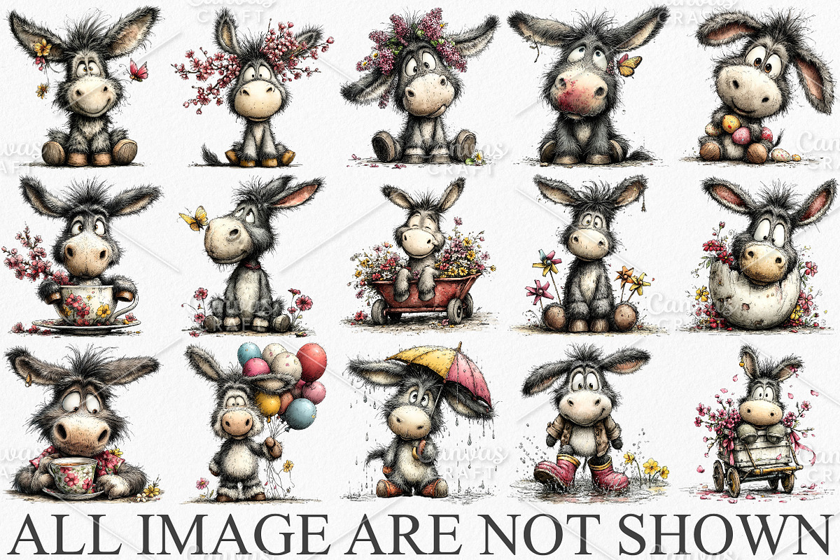Whimsical Spring Donkey Clipart PNG, an Illustration by Canvas Craft (Photo 3 of 7)