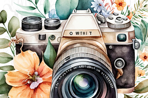 Photocamera With Flowers Clip Art