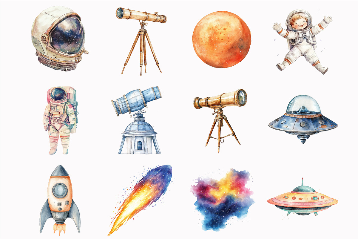 Watercolor Astronaut Clipart Set, an Illustration by Design Market (Photo 5 of 5)