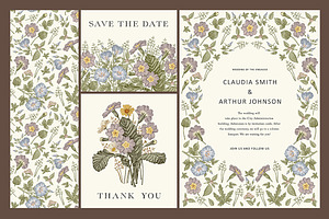 3 Wedding Cards + Seamless Pattern