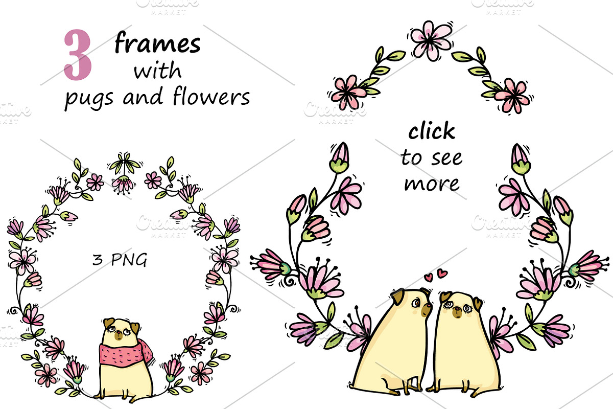 Pugs&Magnolias 29 elements, an Illustration by Zooza Art (Photo 4 of 9)