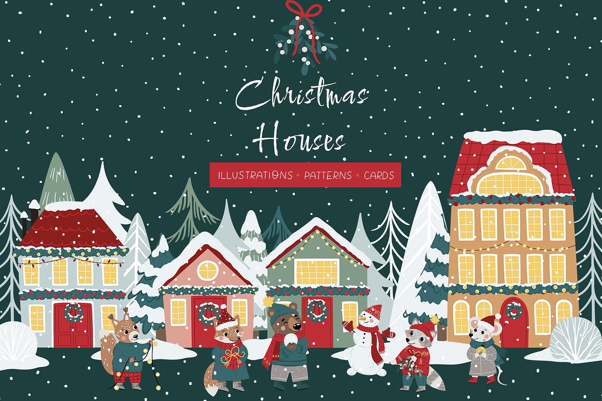 Christmas Houses Vector Clipart, a Seasonal Illustration by Jenny Quince (Photo 1 of 9)