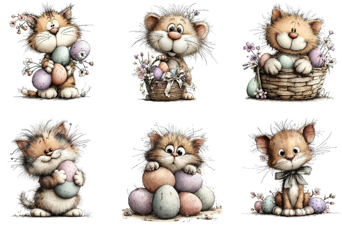Whimsical Easter Cats Clipart, an Illustration by Dream Creation (Photo 5 of 7)