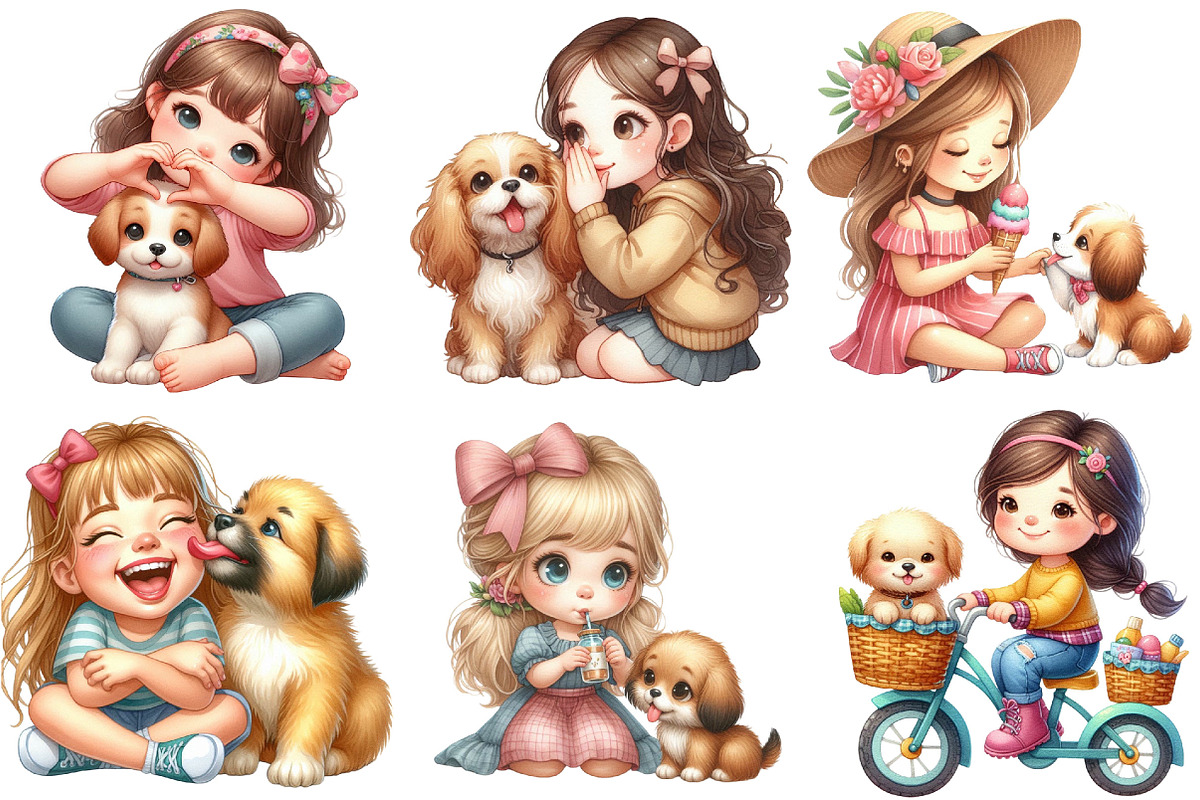 Little Girl and Dog Clipart, an Illustration by Pixels.Craft (Photo 3 of 9)