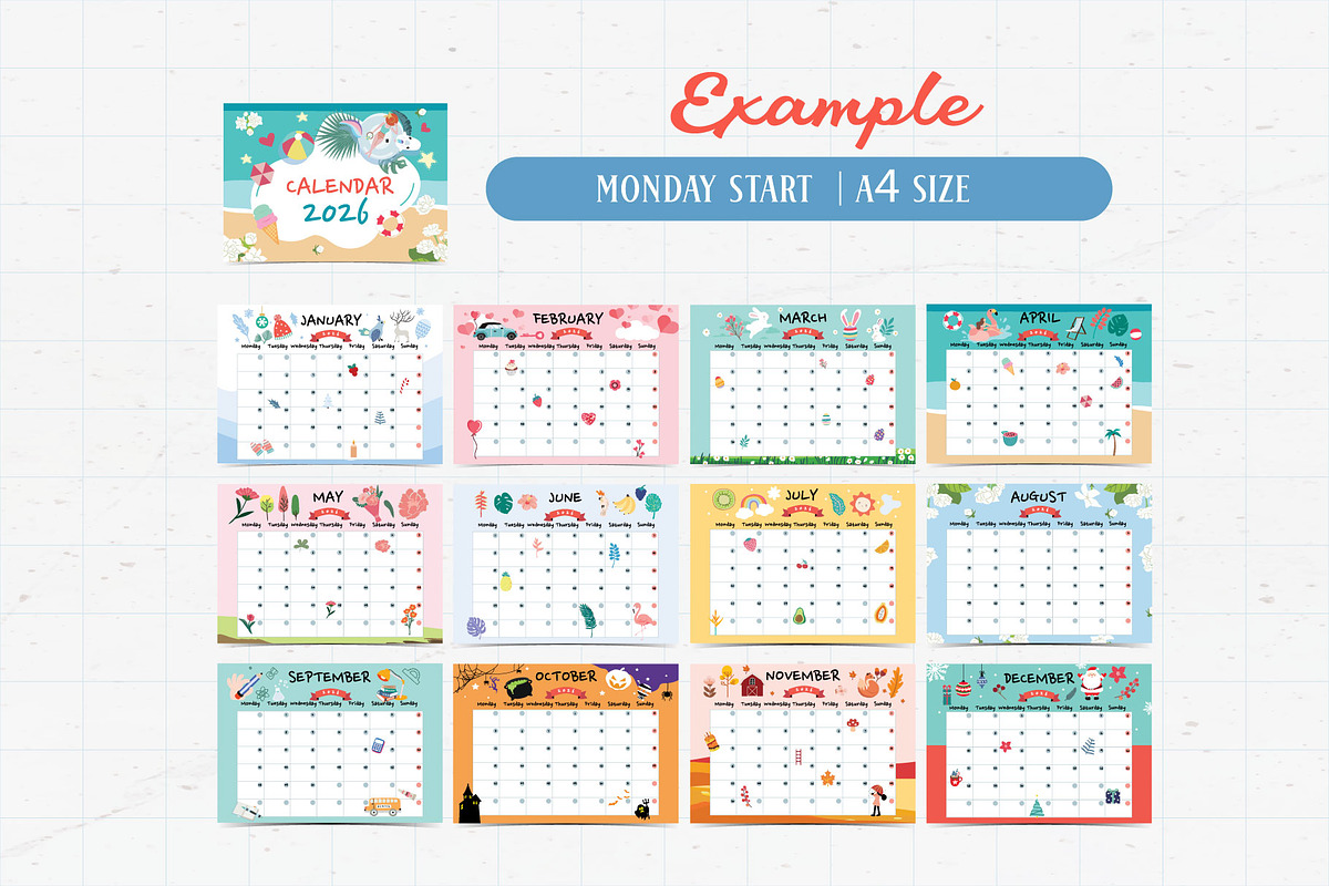 cute calendar for kid design, a Print Template by Piixypeach (Photo 6 of 10)
