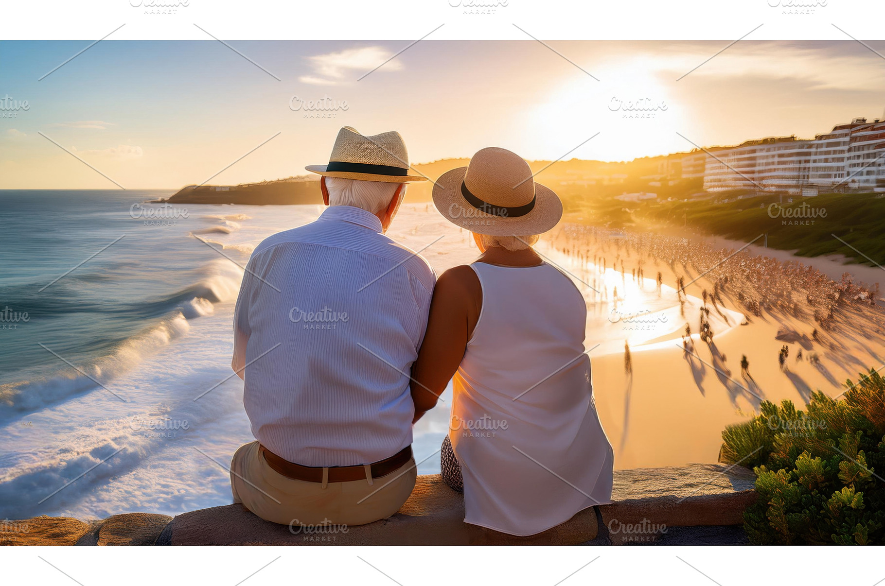 A senior couple sitting on a seaside, a Nature Photo by Igor Tichonow