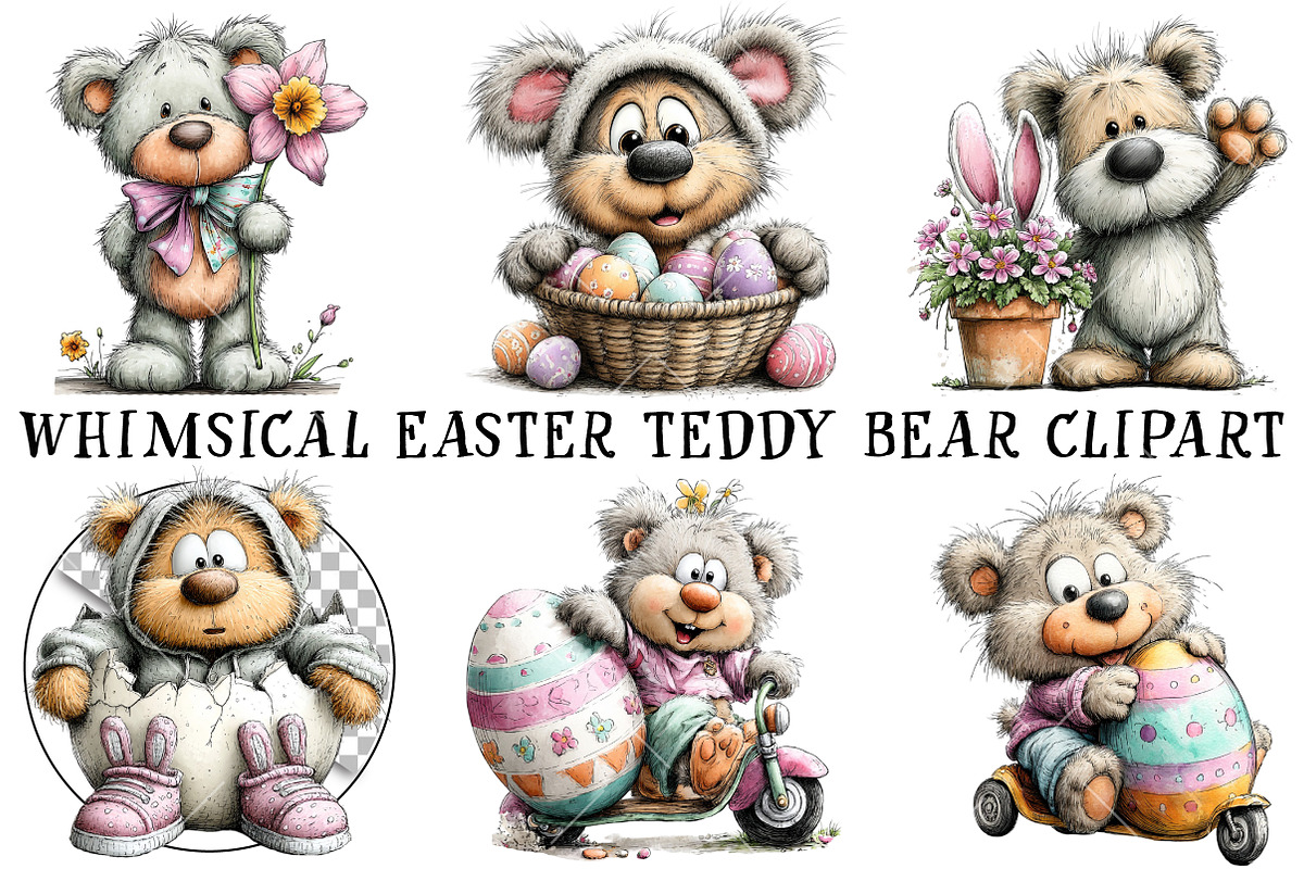 Whimsical Easter Teddy Bear Clipart, an Illustration by OK Design (Photo 2 of 6)