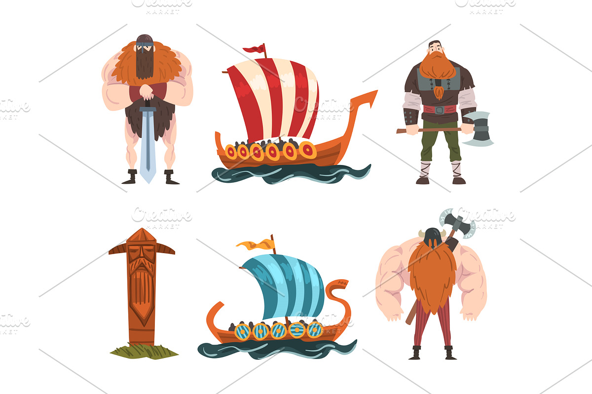 Viking Male Character with Weapons, a Person Illustration by TopVectors