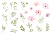 Watercolor Dusty Green Pink Flowers, a Decorative Illustration by GraphicsDish (Thumbnail 2 of 5)
