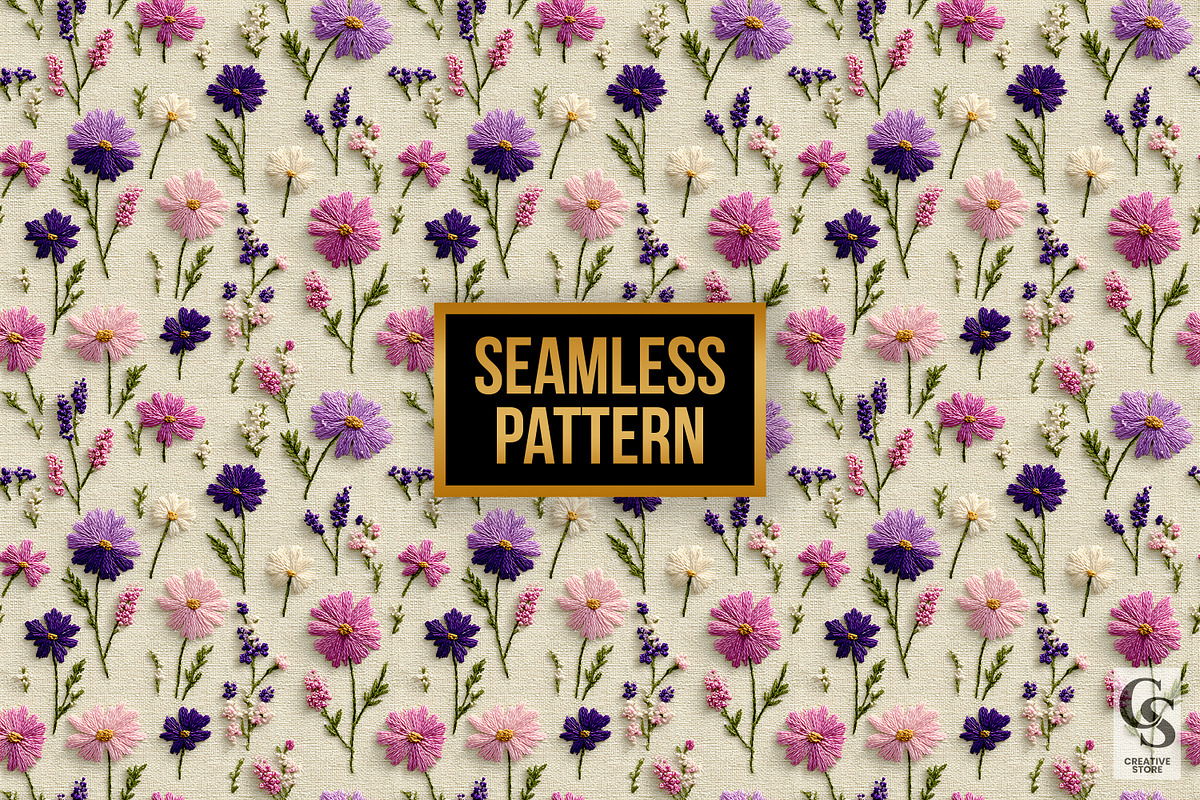 Wildflowers Embroidery Digital Paper, a Pattern Graphic by Creative Store (Photo 4 of 5)