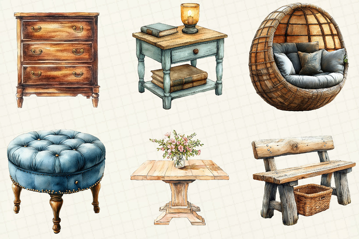 Watercolor Home Furniture Clipart, an Illustration by OK Design (Photo 2 of 5)