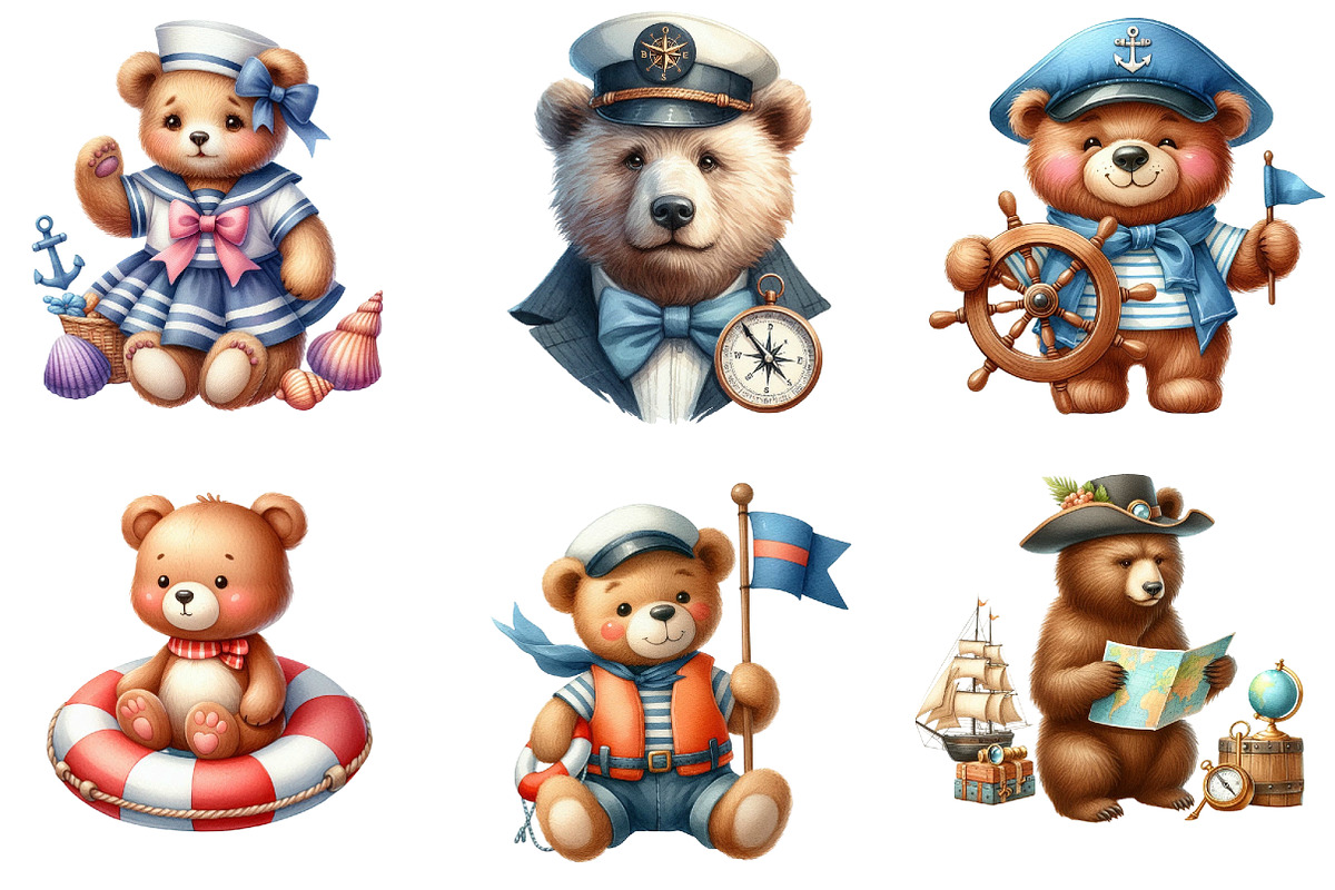 Bear Sailor Nautical Clipart, an Illustration by DreamArtGraphic (Photo 2 of 5)