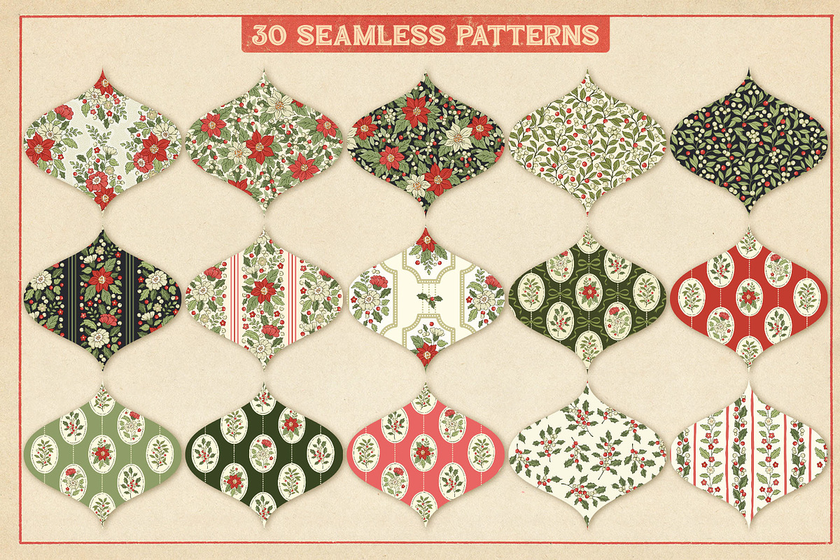 Vintage Christmas Clipart & Patterns, a Pattern Graphic by PATTERNS etc. (Photo 10 of 15)