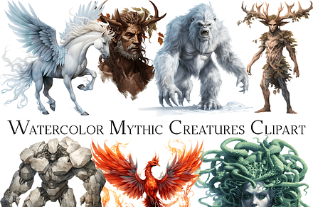 Watercolor Mythic Creatures Clipart, an Object Graphic by ArtisticTimberStudio