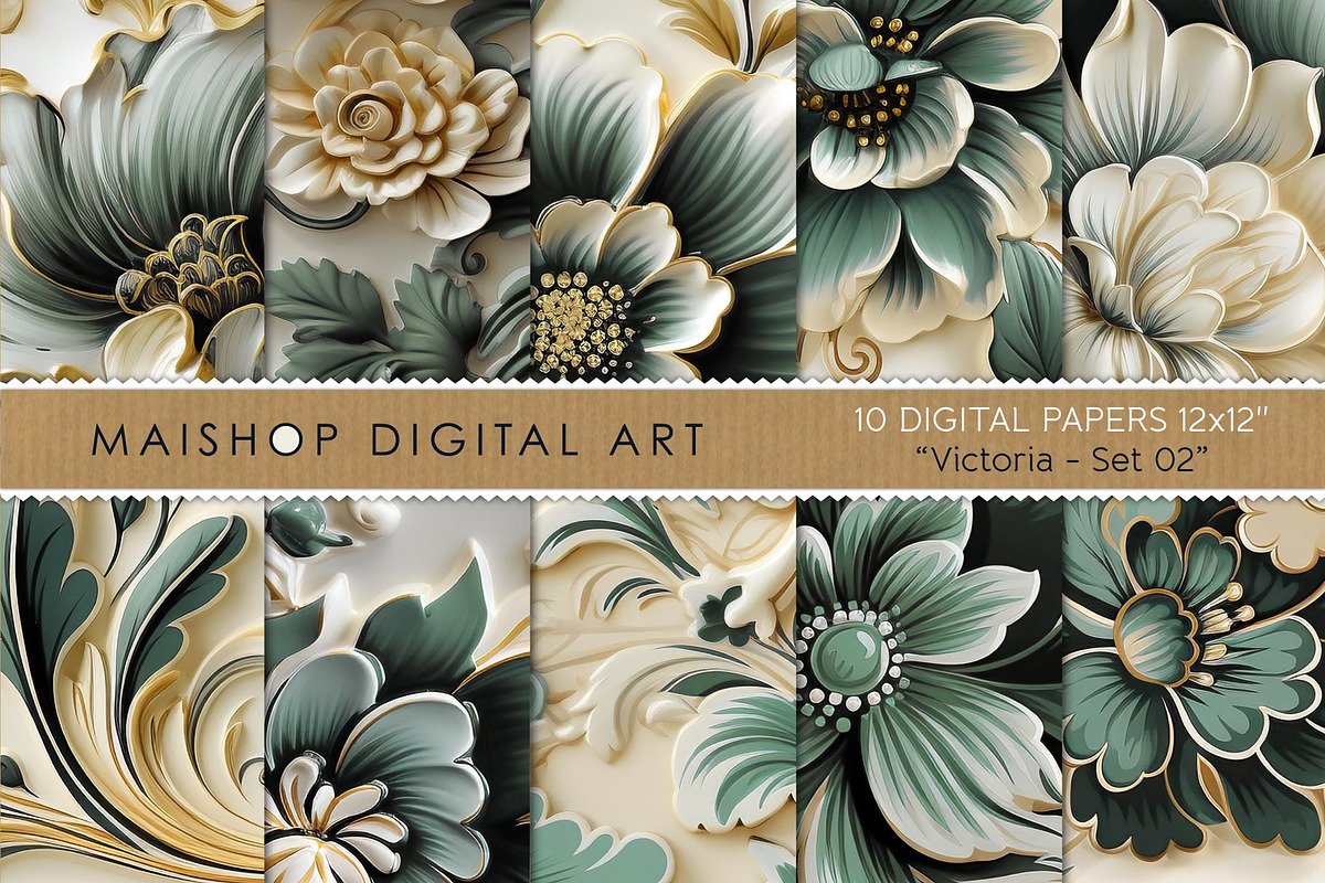 Embossed Floral Seamless Patterns, a Pattern Graphic by Maishop (Photo 1 of 3)