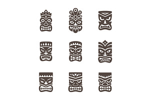 Set of nine tiki mask silhouettes in, an Object Illustration by GraphiShop