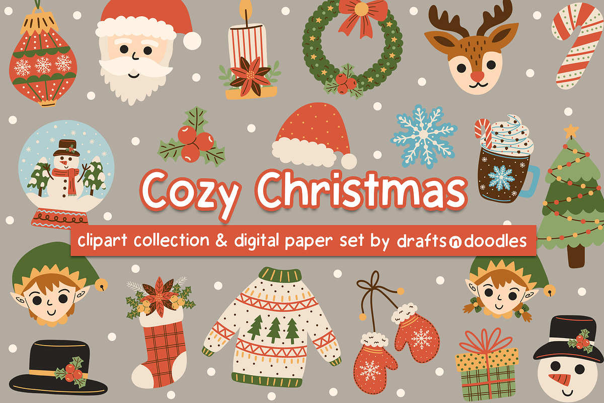 Cozy Christmas Clipart and Patterns, a Seasonal Illustration by Drafts n Doodles (Photo 1 of 12)