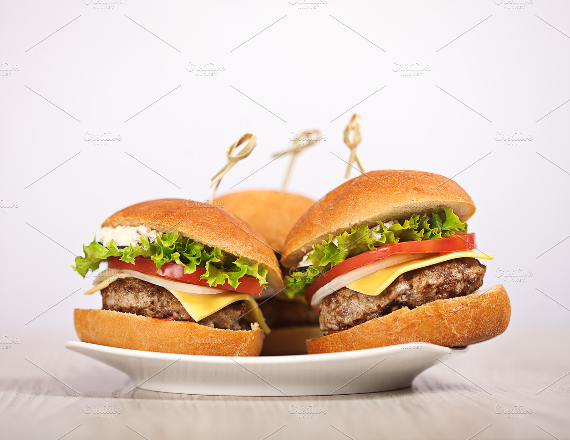 Fresh mini burger served meal stock photo containing beef and bun