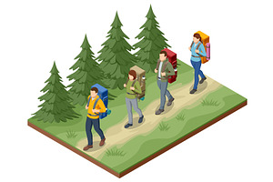 Tourism hike. Isometric illustration, an Illustration by Golden Sikorka
